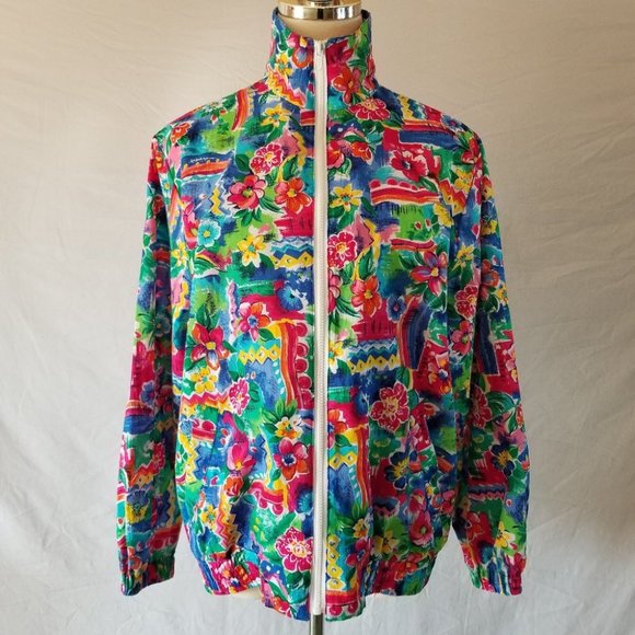 VINTAGE 80s Floral Windbreaker Track Jacket - Picture 1 of 8